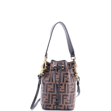 Fendi Mon Tresor Bucket Bag Zucca Embossed Leather Mini