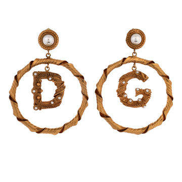 Dolce & Gabbana DG Drop Hoop Earrings Metal with Faux Pearls