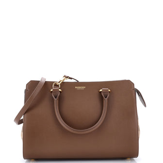 Burberry Banwell Tote Leather and House Check Canvas Small