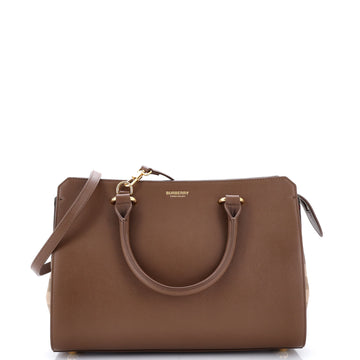 Burberry Banwell Tote Leather and House Check Canvas Small