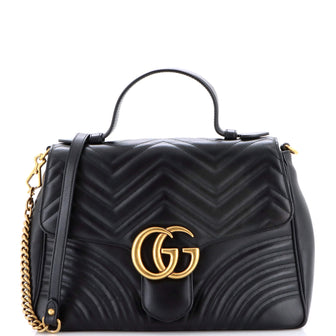 Gucci GG Marmont Top Handle Flap Bag Matelasse Leather Medium