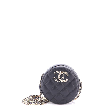 Chanel French New Wave Round Clutch with Chain Quilted Caviar