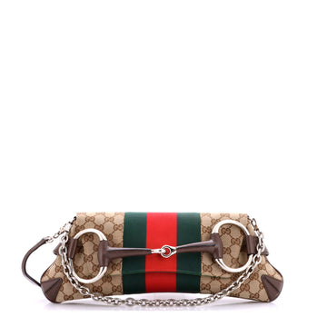 Gucci Horsebit NM Web Chain Clutch GG Canvas Medium