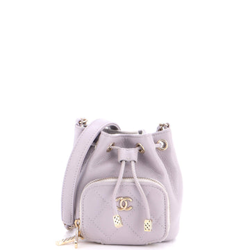 Chanel Business Affinity Drawstring Bucket Bag Quilted Caviar Mini