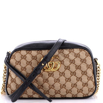 Gucci GG Marmont Shoulder Bag Diagonal Quilted GG Canvas with Leather Small
