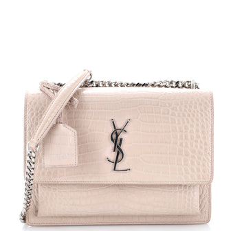 Saint Laurent Sunset Crossbody Bag Crocodile Embossed Leather Medium