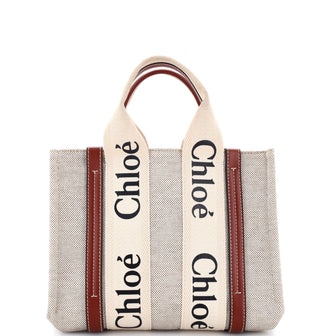Chloe Woody Tote Canvas with Leather Small