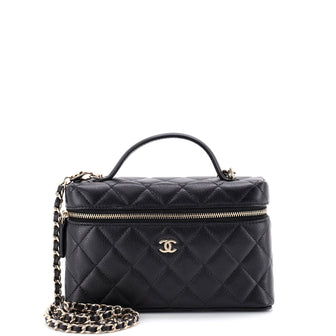 Chanel Classic Top Handle Slim Vanity Case with Chain Quilted Caviar Small