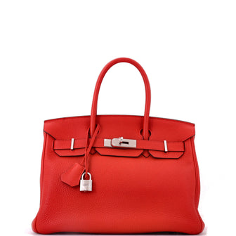 Hermes Birkin Handbag Red Togo with Palladium Hardware 30