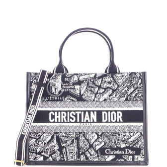 Christian Dior Book Tote with Strap Embroidered Canvas Medium