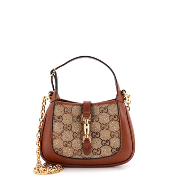 Gucci Jackie 1961 Chain Hobo Crystal Embellished GG Canvas Mini