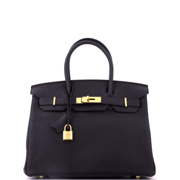 Hermes Birkin Handbag Black Togo with Gold Hardware 30
