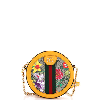Gucci Ophidia Round Shoulder Bag Flora GG Coated Canvas Mini