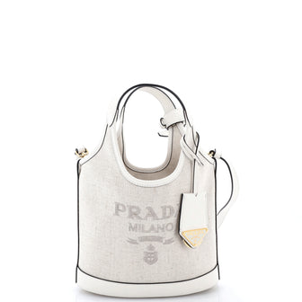 Prada Logo Bucket Tote Linen Blend Small