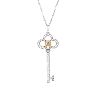 Tiffany & Co. Crown Key Pendant Necklace Platinum with 18K Yellow Gold and White and Yellow Diamonds