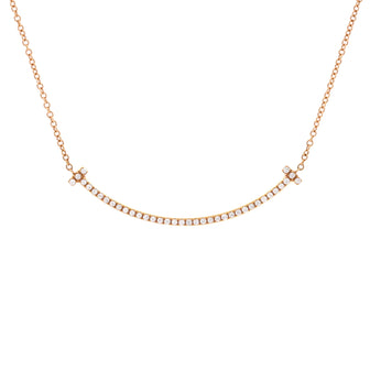 Tiffany & Co. T Smile Pendant Necklace 18K Rose Gold with Diamonds Small