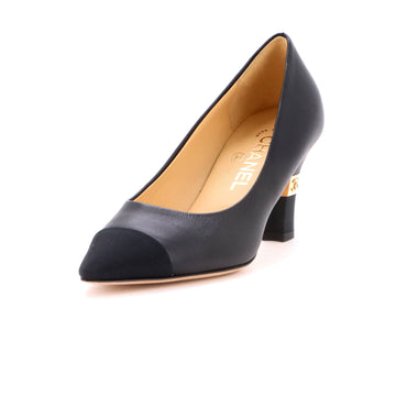 Chanel Women's Cap Toe CC Heel Pumps Leather with Grosgrain