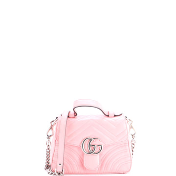 Gucci GG Marmont Top Handle Flap Bag Matelasse Leather Mini