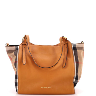 Burberry Canterbury Tote Leather and House Check Canvas Small