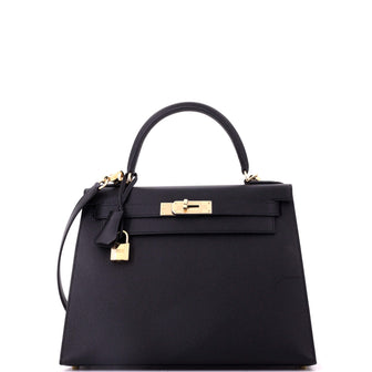 Hermes Kelly Handbag Black Epsom with Permabrass Hardware 28