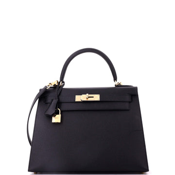 Hermes Kelly Handbag Black Epsom with Permabrass Hardware 28