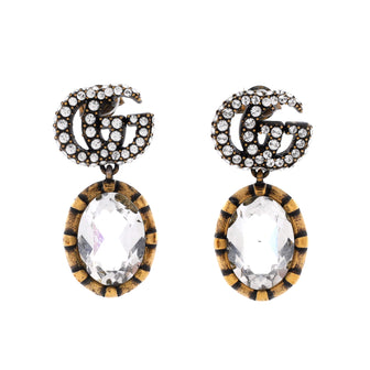 Gucci Double G Round Drop Earrings Metal with Crystals