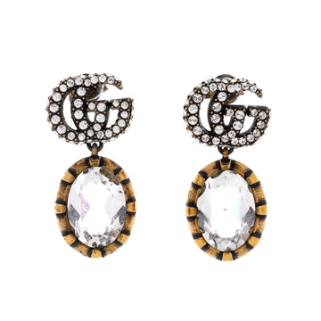 Gucci Double G Round Drop Earrings Metal with Crystals