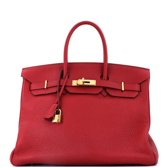 Hermes Birkin Handbag Red Clemence with Gold Hardware 35