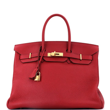Hermes Birkin Handbag Red Clemence with Gold Hardware 35
