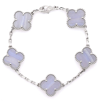 Vintage Alhambra 5 Motifs Bracelet 18K White Gold and Chalcedony