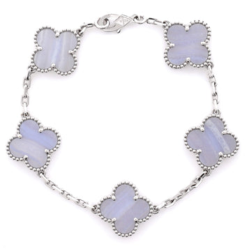 Vintage Alhambra 5 Motifs Bracelet 18K White Gold and Chalcedony