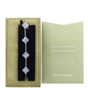 Van Cleef & Arpels Vintage Alhambra 5 Motifs Bracelet 18K White Gold and Chalcedony