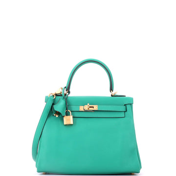 Hermes Kelly Handbag Green Swift with Gold Hardware 25