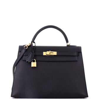 Hermes Kelly Handbag Black Epsom with Gold Hardware 32