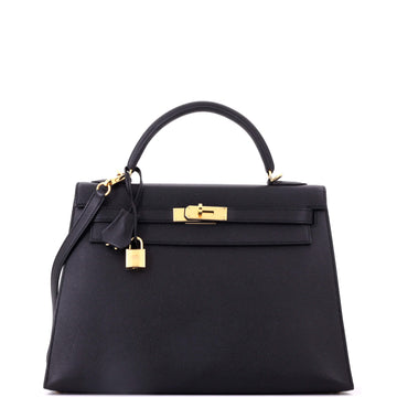 Hermes Kelly Handbag Black Epsom with Gold Hardware 32