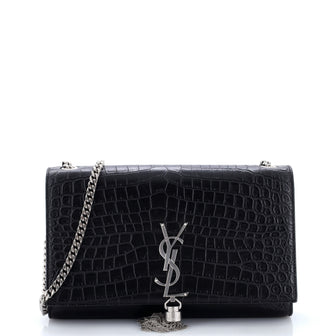Saint Laurent Classic Monogram Tassel Crossbody Bag Crocodile Embossed Leather Medium