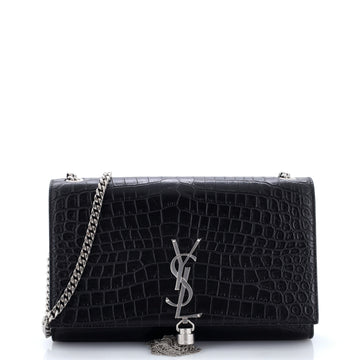 Saint Laurent Classic Monogram Tassel Crossbody Bag Crocodile Embossed Leather Medium