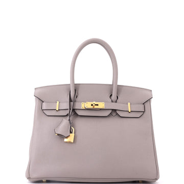 Hermes Birkin Handbag Grey Novillo with Gold Hardware 30