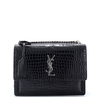 Saint Laurent Sunset Crossbody Bag Crocodile Embossed Leather Medium