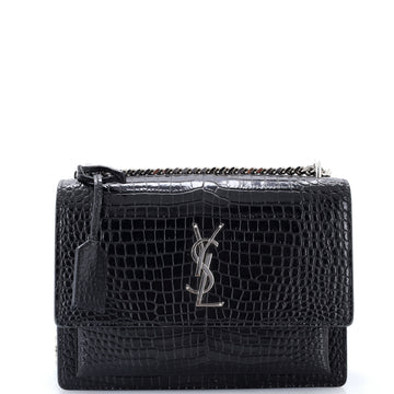 Saint Laurent Sunset Crossbody Bag Crocodile Embossed Leather Medium
