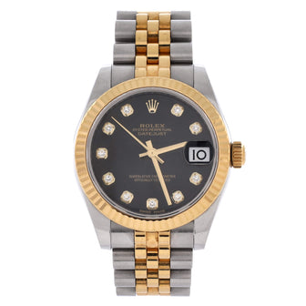 Rolex Oyster Perpetual Datejust Automatic Watch Stainless Steel and Yellow Gold with Diamond Markers 31