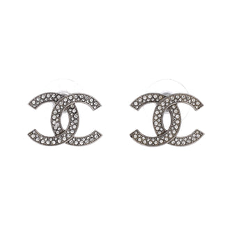 Chanel CC Stud Earrings Metal with Crystals