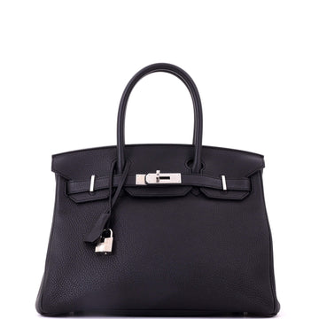 Hermes Birkin Handbag Black Togo with Palladium Hardware 30