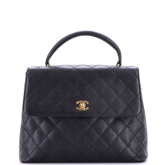 Chanel Vintage Classic Top Handle Flap Bag Quilted Caviar Jumbo