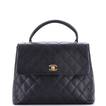 Chanel Vintage Classic Top Handle Flap Bag Quilted Caviar Jumbo