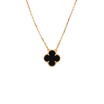 Van Cleef & Arpels Vintage Alhambra Pendant Necklace 18K Yellow Gold and Onyx