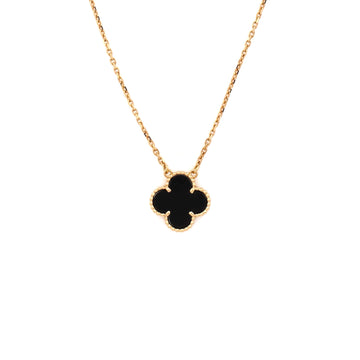 Van Cleef & Arpels Vintage Alhambra Pendant Necklace 18K Yellow Gold and Onyx