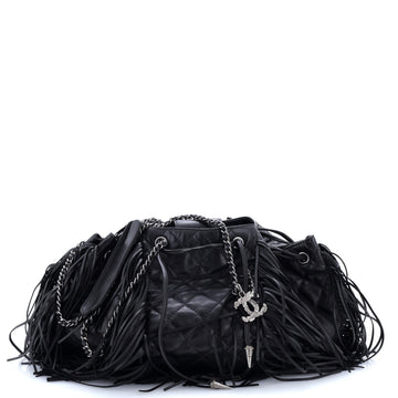Chanel Paris-Dallas Drawstring Fringe Shoulder Bag Quilted Leather Mini
