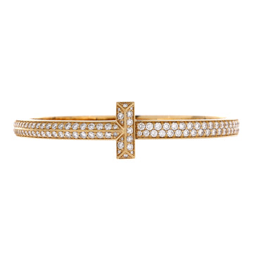 Tiffany & Co. T1 Hinged Bangle Bracelet 18K Yellow Gold with Pave Diamonds Wide
