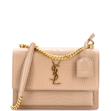 Saint Laurent Sunset Crossbody Bag Crocodile Embossed Leather Medium